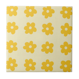 Retro Gelbes Einfaches Tropisches Blumenmuster Fliese