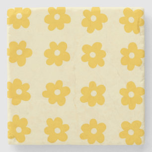 Retro Gelbes Einfaches Tropisches Blumenmuster Steinuntersetzer