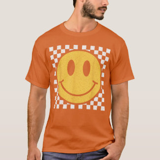 Retro Gelbes Glückliches Gesicht Kariertes Muster T-Shirt