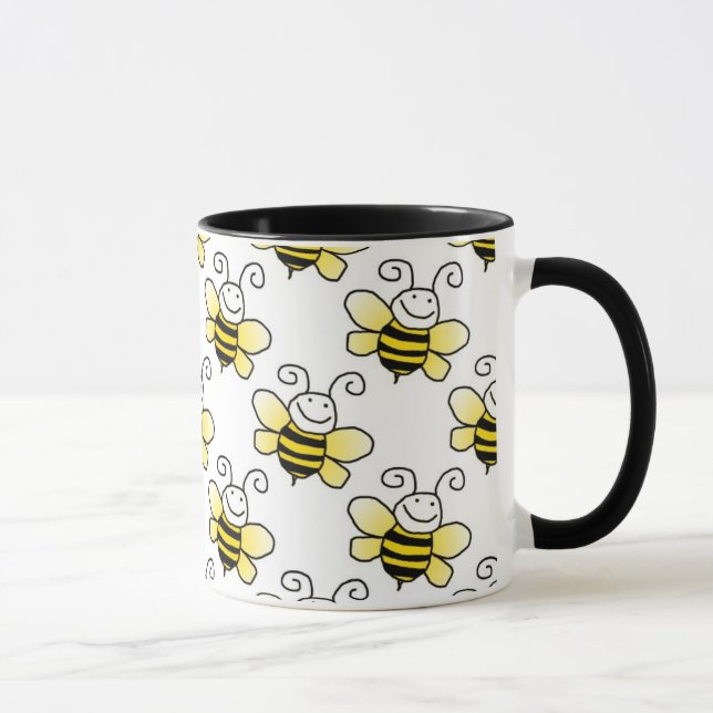 Retro gelbes Hummel-Bienen-Muster Tasse (Rechts)