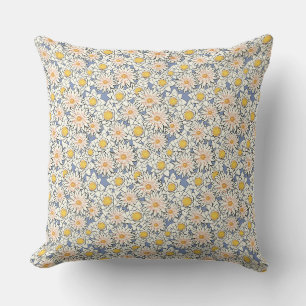 Retro-gelbes und blaues Blumenmuster, Aquarell Kissen