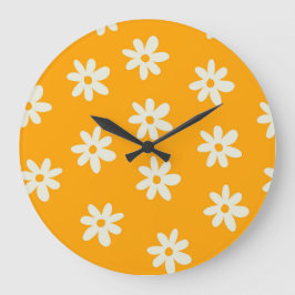 Retro Gelbes weißes Blumenmuster Einfaches Muster Große Wanduhr