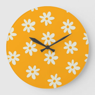 Retro Gelbes weißes Blumenmuster Einfaches Muster Große Wanduhr