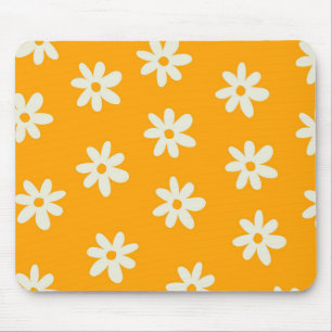 Retro Gelbes weißes Blumenmuster Einfaches Muster  Mousepad