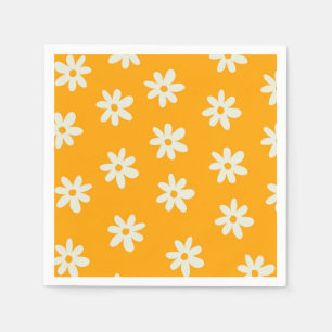 Retro Gelbes weißes Blumenmuster Einfaches Muster  Serviette