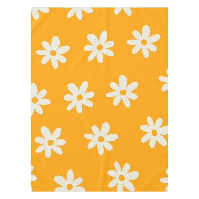 Retro Gelbes weißes Blumenmuster Einfaches Muster  Tischdecke (Vorderseite)