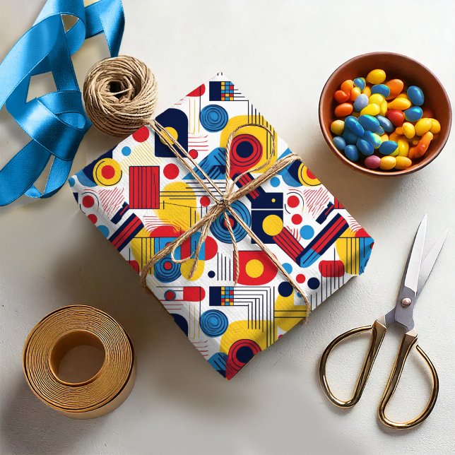 Retro Geometric Abstrakt Pat#10 Navy Red ID1067 Geschenkpapier (Von Creator hochgeladen)