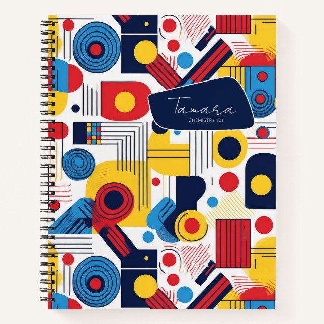 Retro Geometric Abstrakt Pat#10 Navy Red ID1067 Notizbuch (Vorderseite)