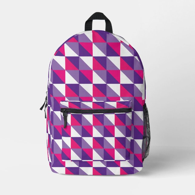 Retro Geometric Abstrakt rosa Lila & weiß Bedruckter Rucksack (Vorderseite)