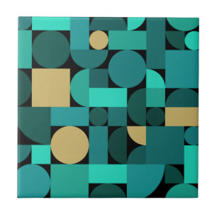 Retro Geometric Art Aquamarin Gold Fliese