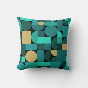 Retro Geometric Art Aquamarin Gold Kissen