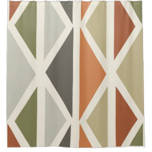 Retro Geometric Art Dreiecke grünes Orange Duschvorhang
