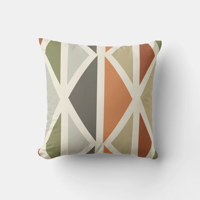Retro Geometric Art Dreiecke grünes Orange Kissen (Vorderseite)