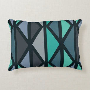 Retro Geometric Art Dreiecke Schwarz Aquamarin Dekokissen