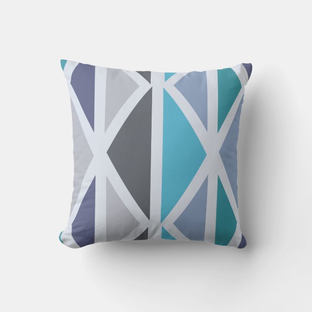 Retro Geometric Art Dreiecke Türkis Grau Kissen (Vorderseite)