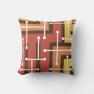 Retro Geometric Art Maze Burnt Orange Kissen