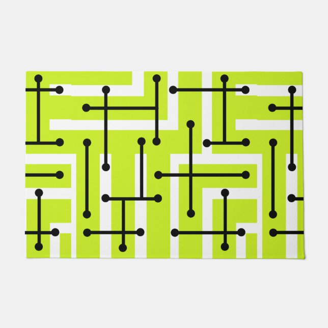 Retro Geometric Art Maze Chartreuse Fußmatte (Vorderseite)