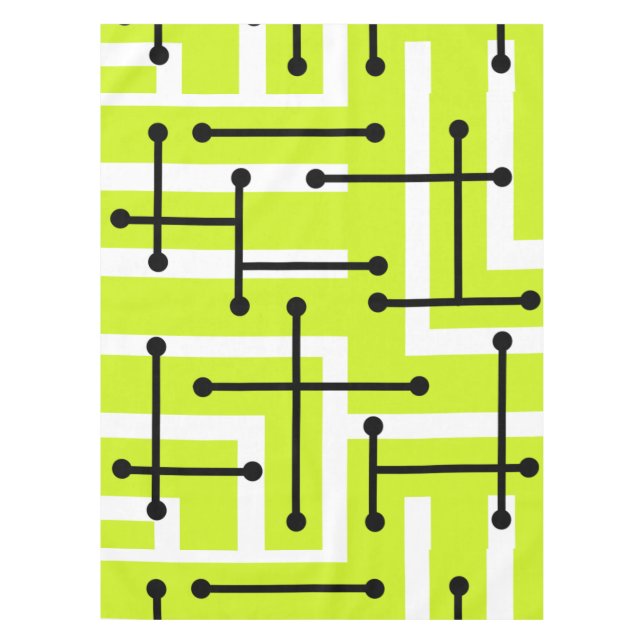 Retro Geometric Art Maze Chartreuse Tischdecke (Vorderseite)