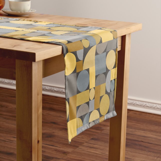 Retro Geometric Art Yellow Gray Kurzer Tischläufer (Beispiel)