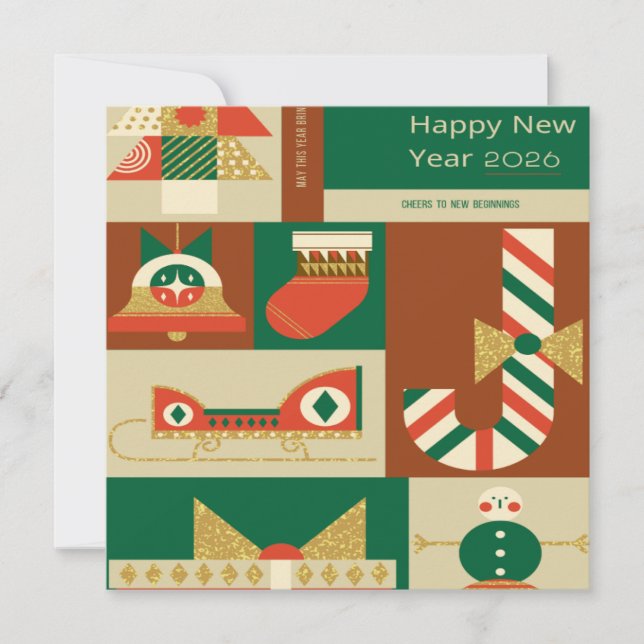 Retro Geometric Christmas Greeting Card – Festive. Dankeskarte (Vorderseite)