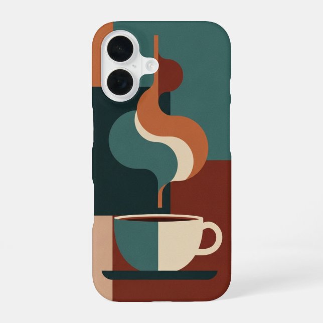 Retro Geometric Coffee Mug Scene iPhone 16 Hülle (Rückseite)