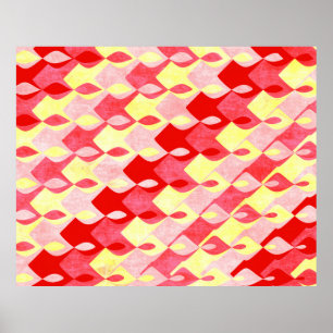 Retro Geometric Diamond Muster rot, rosa und gelb Poster