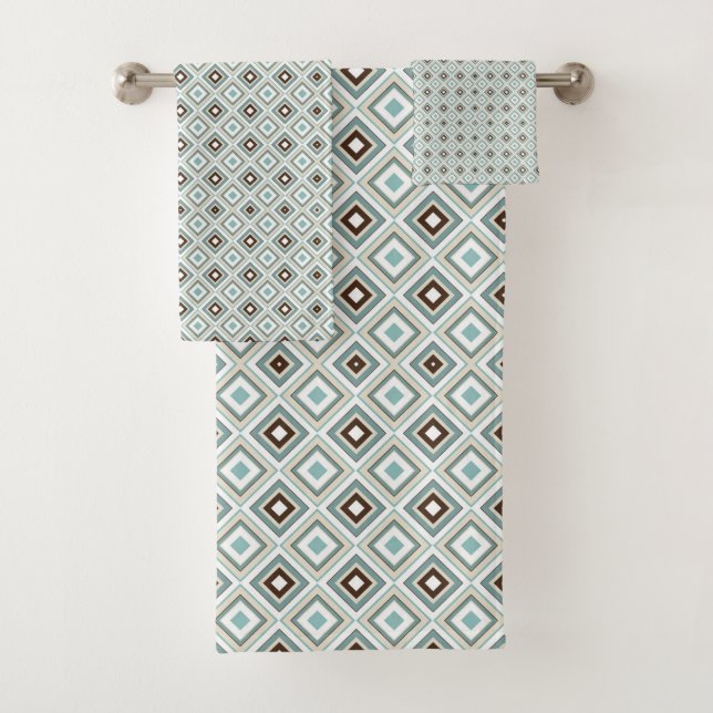 Retro Geometric Diamond Pattern Badhandtuch Set (Insitu)
