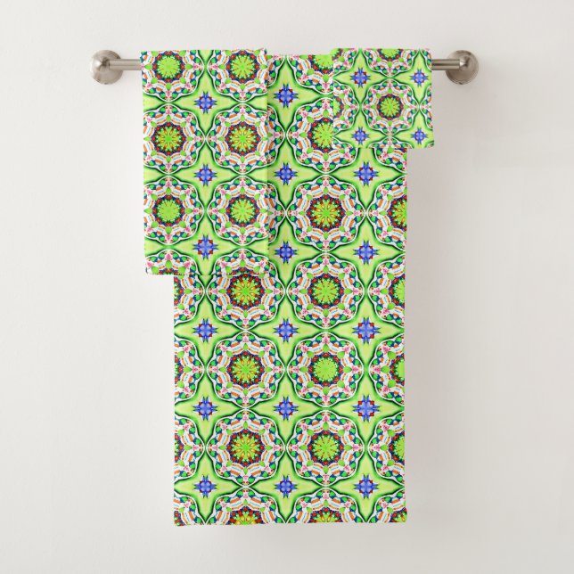 Retro Geometric grün/blau Badhandtuch Set (Insitu)