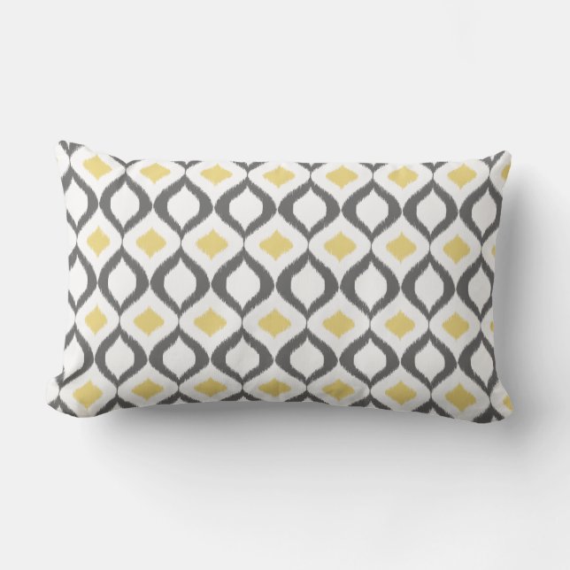 Retro Geometric Ikat Yellow Gray Muster Lendenkissen (Vorderseite)
