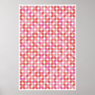Retro Geometric Leaf Muster Koralle Orange Pink Poster
