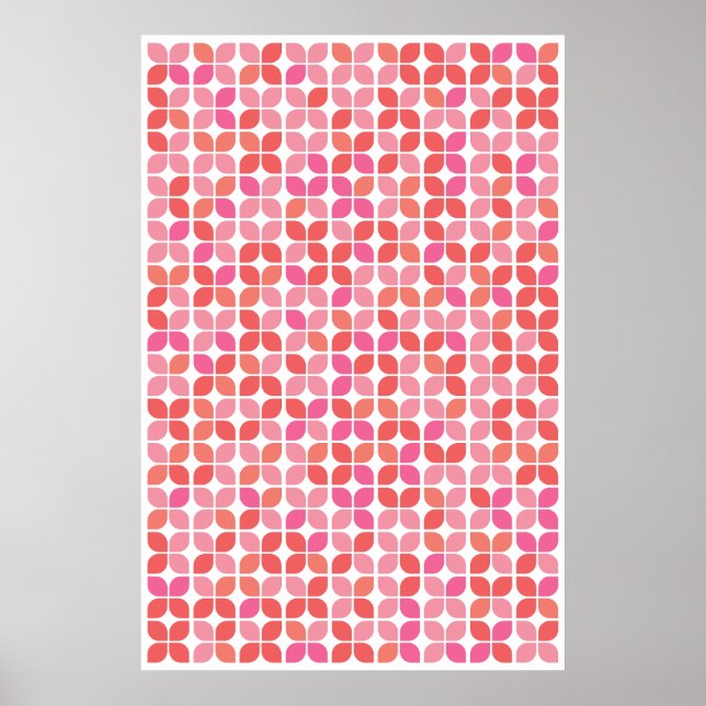 Retro Geometric Leaf Muster Koralle Orange Pink Poster (Vorne)