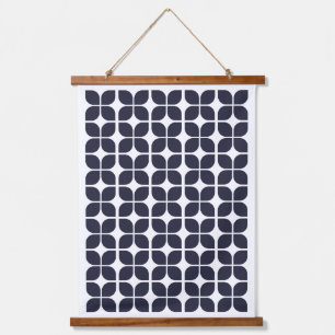 Retro Geometric Leaf Muster Navy Blau Wandteppich Mit Holzrahmen