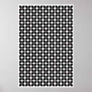 Retro Geometric Leaf Pattern Schwarz Poster
