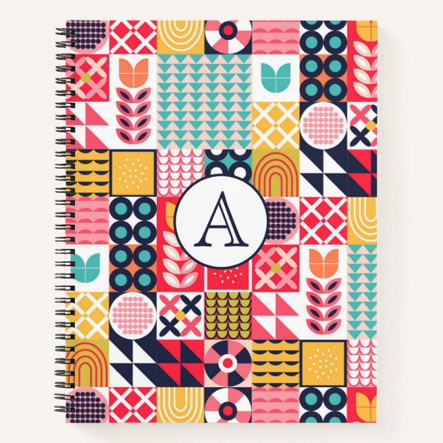 Retro Geometric Monogram Notizbuch (Vorderseite)