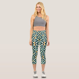 Retro Geometric Mosaic All-over-Print Capri Leggings