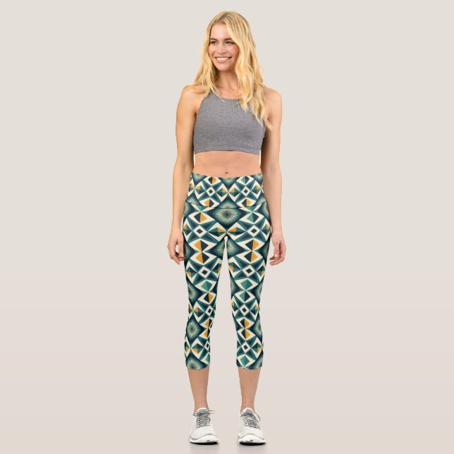 Retro Geometric Mosaic All-over-Print Capri Leggings (Vorderseite)