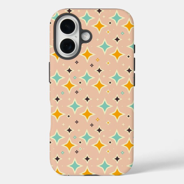 Retro geometric pattern with teal, orange, black iPhone 16 hülle (Rückseite)