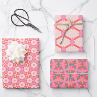 Retro Geometric Pink Mid-Century Modern Geschenkpapier Set