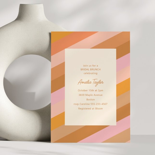 Retro Geometric Pink Orange Streifen Bridal Brunch Einladung (Von Creator hochgeladen)