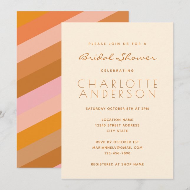 Retro Geometric Pink und Orange Brautparty Einladung (Vorne/Hinten)