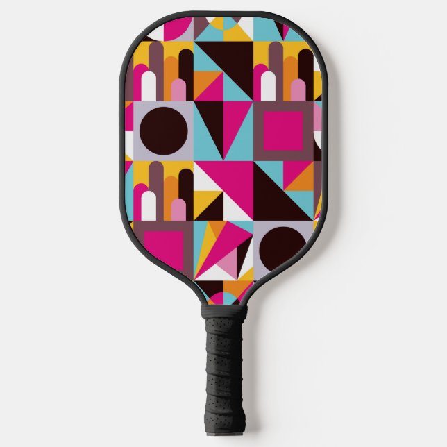 Retro Geometric Psychedelic Pattern Colorful Pickleball Schläger (Vorderseite)
