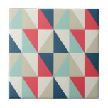 Retro Geometric Red and Blue Triangles Pattern Fliese<br><div class="desc">Ceramic tile featuring trendy geometric pattern with blue,  red and beige triangles.</div>