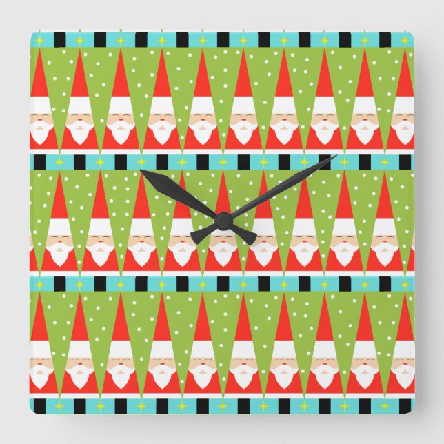 Retro Geometric Santa Square Wall Clock Quadratische Wanduhr (Vorderseite)