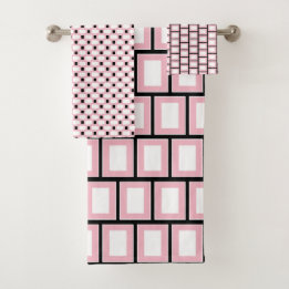 Retro Geometric Square gepolstertes rosa weißes Mu Badhandtuch Set