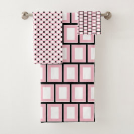 Retro Geometric Square gepolstertes rosa weißes Mu Badhandtuch Set
