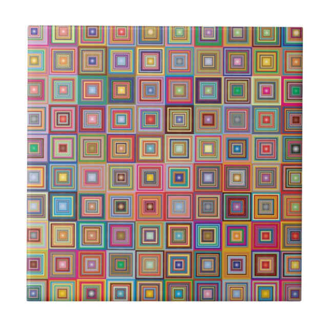 Retro Geometric Square Tile Pattern Fliese (Vorderseite)