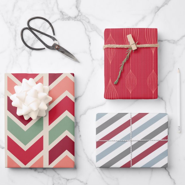 Retro Geometric Stripes Custom Holiday Weihnachten Geschenkpapier Set (Vorderseite)