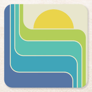 Retro Geometric Sun Design Rechteckiger Pappuntersetzer