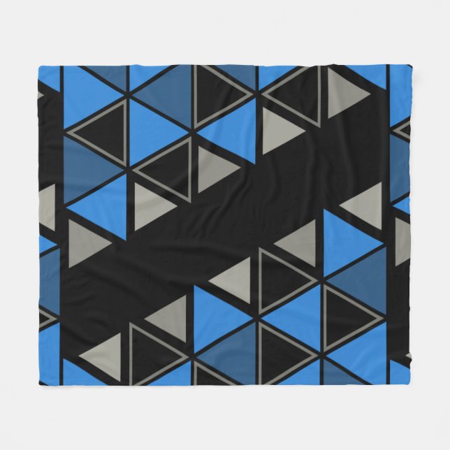 Retro Geometric Triangle Blue Silver Fleecedecke (Vorderseite (Horizontal))