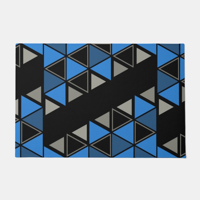 Retro Geometric Triangle Blue Silver Fußmatte (Vorderseite)